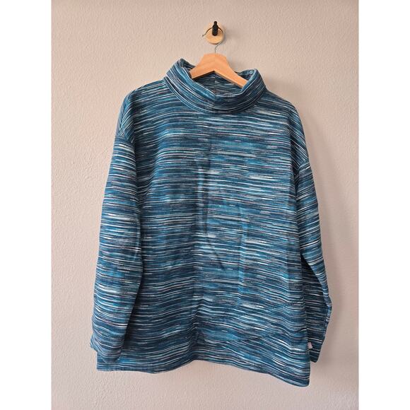 T by Talbots Funnel Neck Pullover Blue Striped Sweater Size L Cozy Cute Gorpcore - Picture 1 of 7
